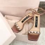Fashion Champagne Evening Party Leather Womens Sandals 2020 Rhinestone Ankle Strap 6 cm Thick Heels Open / Peep Toe Sandals