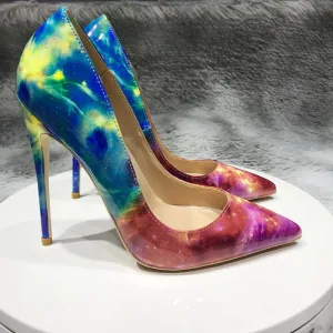 Mode Ciel Étoilé Multi Couleurs Cocktail Escarpins 2020 Cuir Verni 12 Cm Talons Aiguilles À Bout Pointu Escarpins