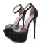Sexy Noire Cocktail Sandales Femme 2020 Paillettes Faux Diamant Bride Cheville 17 cm Talons Aiguilles Peep Toes / Bout Ouvert Sandales