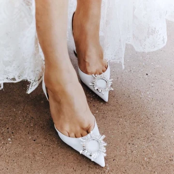 Charmant Ivoor Rhinestone Slingbacks Bruidsschoenen 2020 Leer 8 Cm Naaldhakken Stiletto Spitse Neus Huwelijk Sandalen