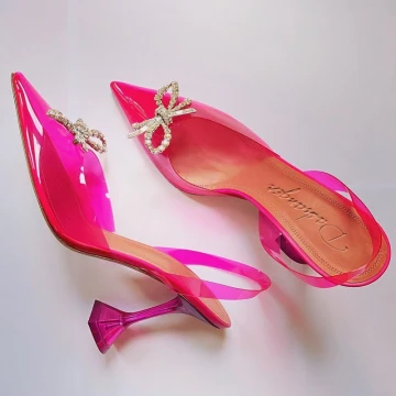 Transparent Fuchsia Casual Sandaler Dam 2020 Rhinestone 8 Cm Stilettklackar Spetsiga Pumps