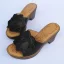 Enkla Svarta Casual Sandaler Dam 2020 Läder Blomma 7 cm Tjocka Klackar Peep Toe Sandaler