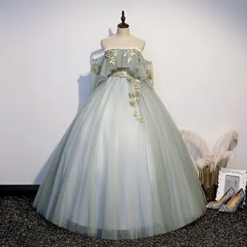Chic Beautiful Sage Green Prom Dresses 2021 Ball Gown Off The Shoulder Rhinestone Lace Flower Short Sleeve Backless Floor Length Long Formal Dresses