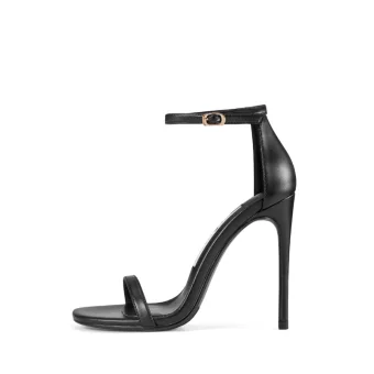 Sexy Noire Vêtement De Rue Sandales Femme 2020 10 Cm Talons Aiguilles Bride Cheville Peep Toes Bout Ouvert Sandales