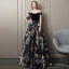 Colored Navy Blue Evening Dresses  2018 A-Line / Princess Suede Printing Off-The-Shoulder Sleeveless Backless Floor-Length / Long Formal Dresses