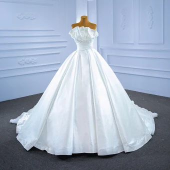 Luxe Haute Basse Ivoire Perle Satin Robe De Mariée 2021 Robe Boule Bustier Dos Nu Royal Train Mariage