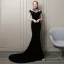 Chic / Beautiful Black Evening Dresses  2018 Trumpet / Mermaid Lace Handmade  Tassel Beading High Neck Short Sleeve Court Train Formal Dresses