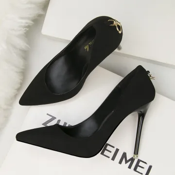 Simple Noire Bureau Ol Daim Escarpins 2020 11 Cm Talons Aiguilles À Bout Pointu Escarpins