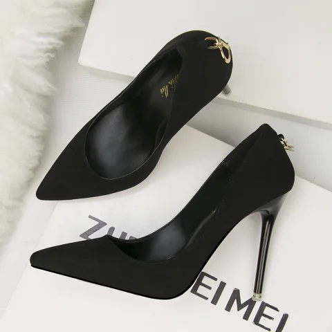 Schlicht Schwarz Büro OL Wildleder Pumps 2020 11 cm Stilettos Spitzschuh Pumps