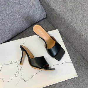 Enkla Svarta Casual Sandaler Dam 2020 10 Cm Stilettklackar Peep Toe Sandaler