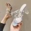Charmant Bleu Ciel Désinvolte Perle Sandales Femme 2020 9 cm Talons Épais Peep Toes / Bout Ouvert Sandales