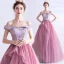 Charming Candy Pink Prom Dresses 2020 A-Line / Princess Off-The-Shoulder Beading Rhinestone Sequins Sleeveless Backless Floor-Length / Long Formal Dresses