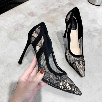 Charming Black Evening Party Lace Pumps 2020 10 Cm Stiletto Heels Pointed Toe Pumps