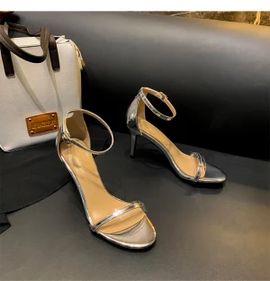 Sexy Argenté Cocktail Sandales Femme 2020 Bride Cheville 8 Cm Talons Aiguilles Peep Toes Bout Ouvert Sandales