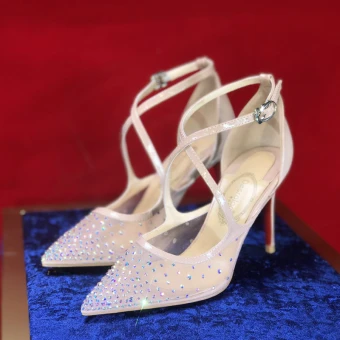 Charmant Nues Soirée Faux Diamant Sandales Femme 2020 X Strap 8 Cm Talons Aiguilles À Bout Pointu Sandales