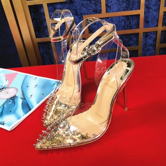 Charmant Goud Avond Klinknagel Sandalen Dames 2020 Enkelband 10 Cm Naaldhakken Stiletto Spitse Neus Sandalen