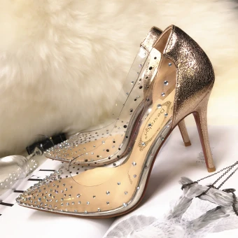 Sexy Gold Evening Party Rhinestone Pumps 2020 10 Cm Stiletto Heels Pointed Toe Pumps