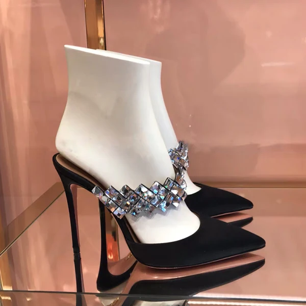 Chic / Belle Noire Vêtement de rue Faux Diamant Sandales Femme 2020 Daim 10 cm Talons Aiguilles À Bout Pointu Sandales