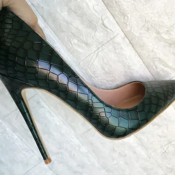 Simple Vert Foncé Vêtement De Rue Escarpins 2020 Motif Peau De Serpent 12 Cm Talons Aiguilles À Bout Pointu Escarpins