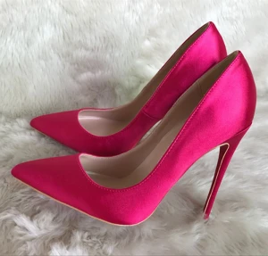 Snygga Fina Fuchsia Hall Satin Pumps 2020 12 Cm Stilettklackar Spetsiga Pumps