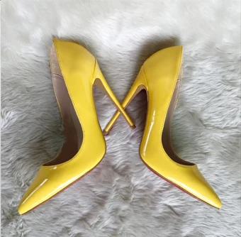 Chic Beautiful Yellow Office Ol Patent Leather Pumps 2020 12 Cm Stiletto Heels Pointed Toe Pumps