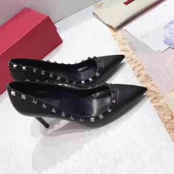 Chic Belle Noire Rivet Bureau Ol Cuir Escarpins 2020 10 Cm Talons Aiguilles À Bout Pointu Escarpins