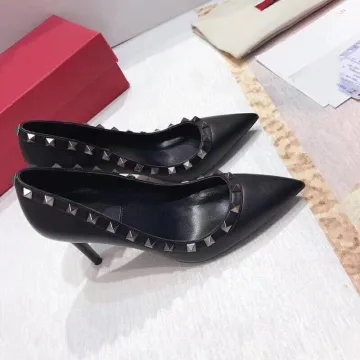 Chic Belle Noire Rivet Bureau Ol Cuir Escarpins 2020 10 Cm Talons Aiguilles À Bout Pointu Escarpins