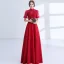 Chic / Beautiful Burgundy Evening Dresses  2018 A-Line / Princess Beading Crystal Lace Flower High Neck Backless Short Sleeve Floor-Length / Long Formal Dresses