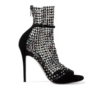 Charmant Noire Cocktail Faux Diamant Sandales Femme 2020 Cuir 10 Cm Talons Aiguilles Peep Toes Bout Ouvert Sandales