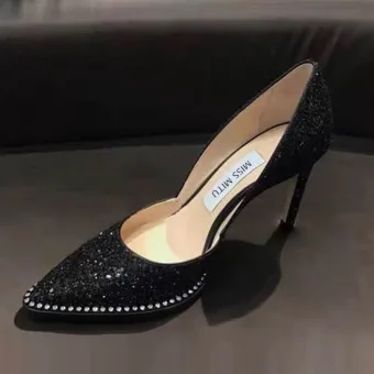 Charming Black Evening Party Pumps 2020 Leather Rhinestone Sequins 9 Cm Stiletto Heels Pointed Toe Pumps