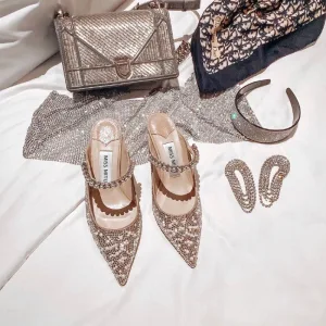 Charmant Champagne Cocktail Sandales Femme 2020 Cuir Perle Faux Diamant 8 Cm Talons Aiguilles À Bout Pointu Sandales