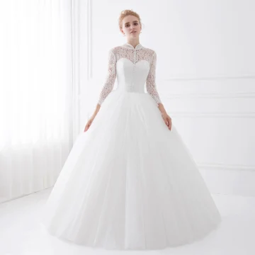 Schöne Weiß Brautkleider 2018 Ballkleid Mit Spitze Stehkragen 3 4 Ärmel Lange Hochzeit