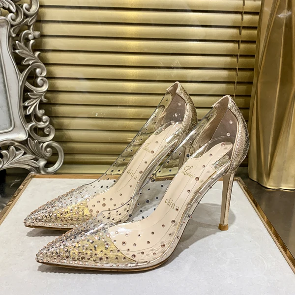 Sexy Gold Evening Party Rhinestone Pumps 2020 Sequins 10 cm Stiletto Heels Pointed Toe Pumps