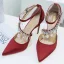 Charmant Bordeaux Chaussure De Mariée 2020 Faux Diamant Bride Cheville 8 cm Talons Aiguilles À Bout Pointu Mariage Talons Hauts