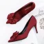 Elegant Burgundy Prom Satin Pumps 2020 Leather Bow 8 cm Stiletto Heels Pointed Toe Pumps