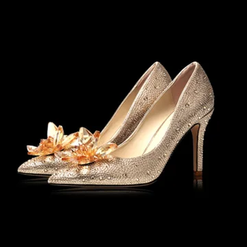 Charmig Champagne Kristall Brudskor 2020 Rhinestone 9 Cm Stilettklackar Spetsiga Bröllop Pumps