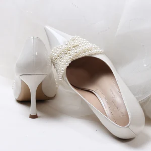 Élégant Blanche Perle Chaussure De Mariée 2020 8 Cm Talons Aiguilles À Bout Pointu Mariage Escarpins