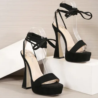 Sexy Noire Club De Carnaval Sandales Femme 2021 Bride Cheville 13 Cm Talons Aiguilles Peep Toes Bout Ouvert Sandales Talons Hauts