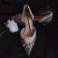 Elegant Grey Dating Pearl Womens Sandals 2020 Leather Lace Flower 4 cm Stiletto Heels Low Heel Pointed Toe Sandals