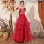 Charming Burgundy Evening Dresses  2020 A-Line / Princess Off-The-Shoulder Lace Short Sleeve Backless Cascading Ruffles Floor-Length / Long Formal Dresses