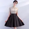 Modern / Fashion Black Party Dresses 2018 A-Line / Princess Sequins High Neck Short Sleeve Knee-Length Formal Dresses