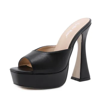 Chic Beautiful Black Rave Club Womens Sandals 2021 13 Cm Thick Heels Open Peep Toe Sandals High Heels