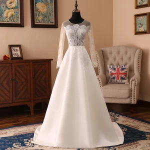 Élégant Ivoire Robe De Mariée 2018 Princesse Organza En Dentelle Encolure Dégagée Manches Longues Train De Balayage Mariage