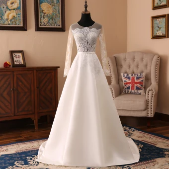 Élégant Ivoire Robe De Mariée 2018 Princesse Organza En Dentelle Encolure Dégagée Manches Longues Train De Balayage Mariage