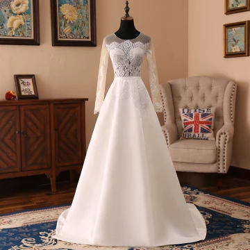 Élégant Ivoire Robe De Mariée 2018 Princesse Organza En Dentelle Encolure Dégagée Manches Longues Train De Balayage Mariage