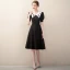Elegant Black Satin Homecoming Graduation Dresses 2020 A-Line / Princess V-Neck Short Sleeve Knee-Length Formal Dresses