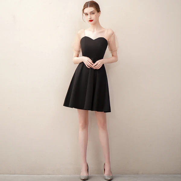black pearl hoco dress pearl bow strapless dress Black / Large main image 1
