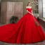 Luxury / Gorgeous Red Wedding Dresses 2020 Ball Gown Satin Off-The-Shoulder Sleeveless Backless Royal Train Wedding