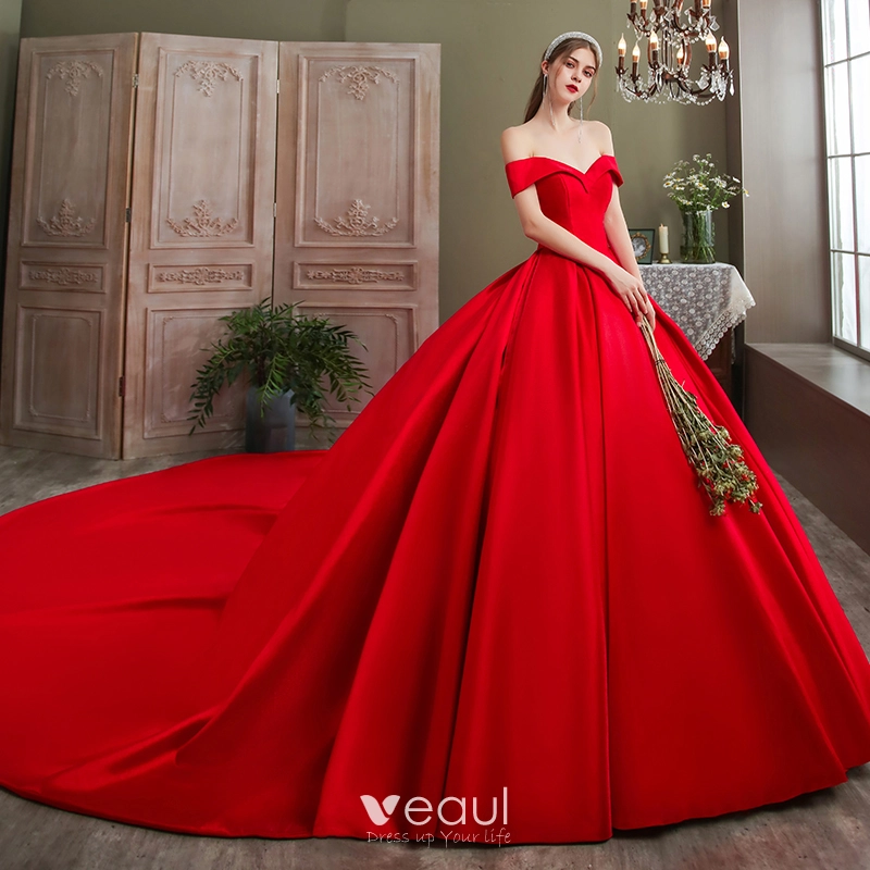 Off the Shoulder Ball Gown Taffeta Wedding Dress