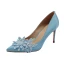Elegant Pool Blue Bridesmaid Pumps 2020 Satin Lace Flower Rhinestone 8 cm Stiletto Heels Pointed Toe Pumps